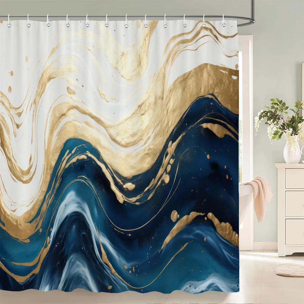 

Abstract Marble Pattern Shower Curtains Waterproof Fabric Bath Curtains For Bathroom Bathtub Large Wide Bathing Cover With Hook W60H190(CM)-1 Pcs