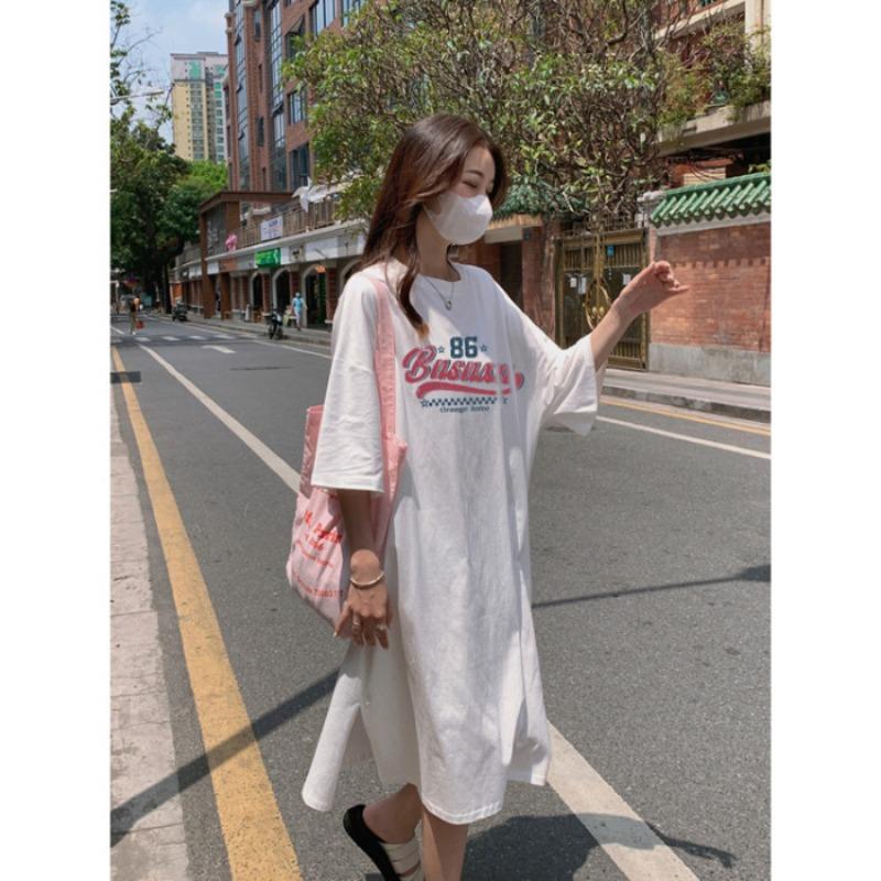 Women's Summer Short-sleeved Casual Style Loose and Thin All Matching Home Dress