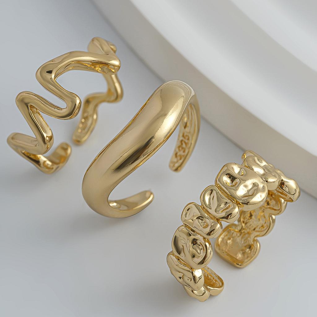 Irregular Smooth Opening Design Ring Set, Exaggerated Metal Wind Lava Retro Ring Rings
