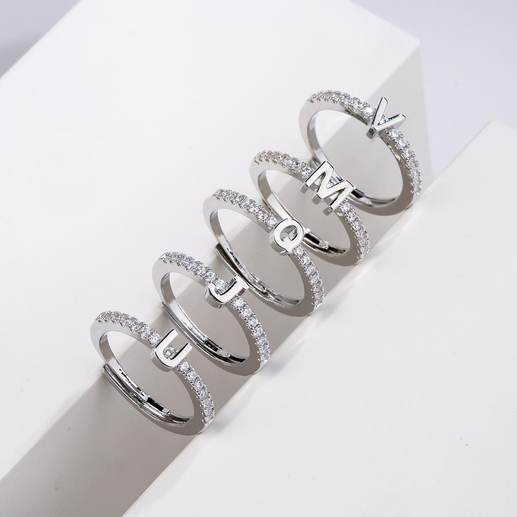 Women Classic Simple Opening Initial Letter Ring Fashion Party Jewelry Gift