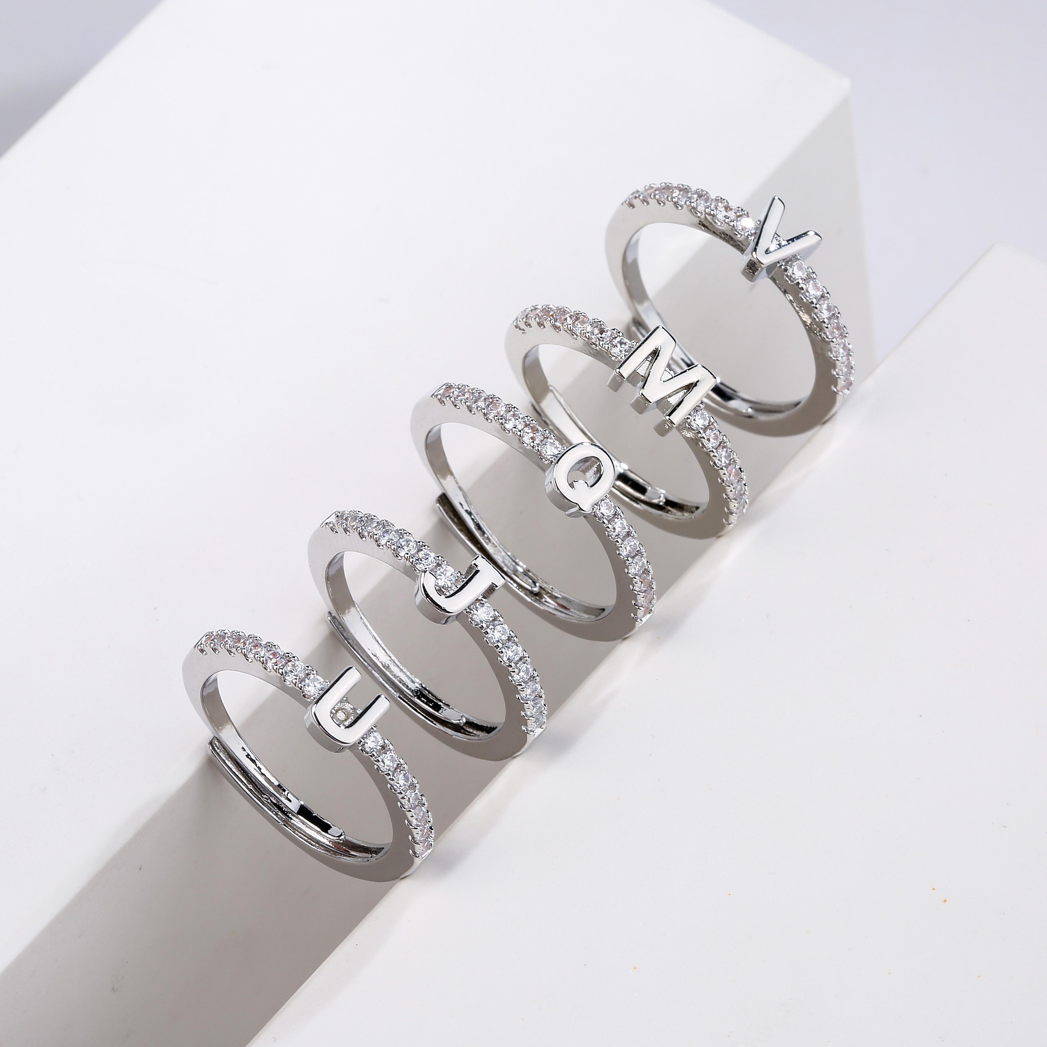 

HECHENG,Fashion Initials Letter Ring Women Classic Simple Opening Finger Ring For Women Party Zircon Gift Wholesale Z мідний