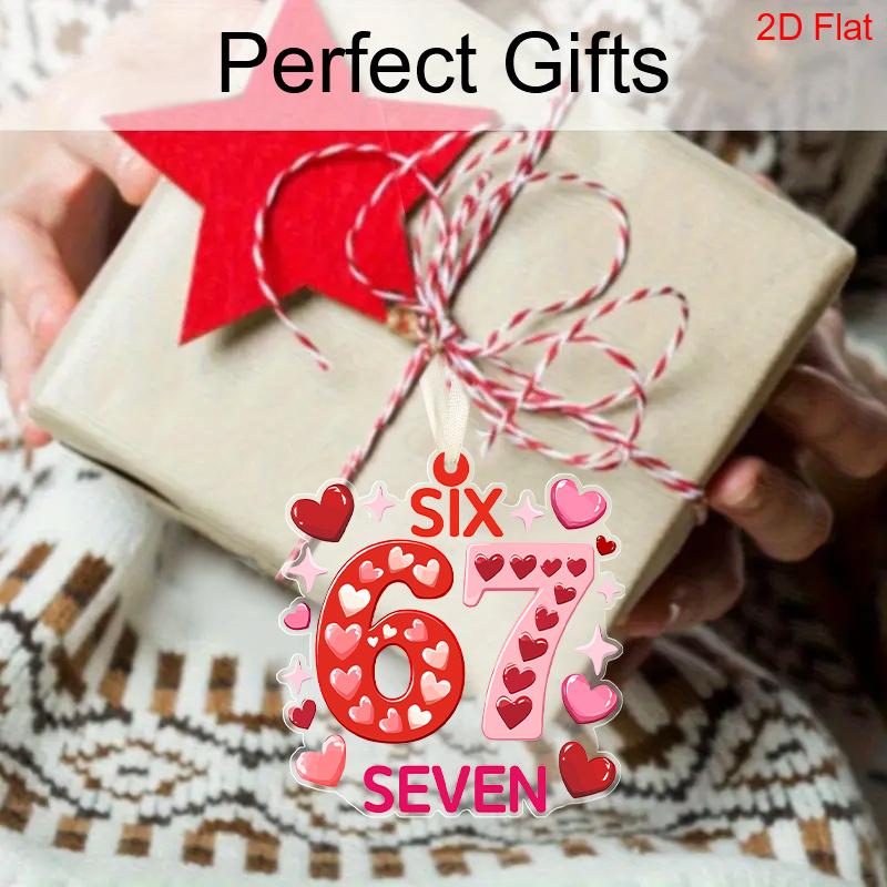 Happy Valentine's Day, 67 Six Seven Sign, Pink Love Heart Pattern, Acrylic Pendant, Party Holiday Decor, Home Decor, Window Pendant Decor, Decor Sign