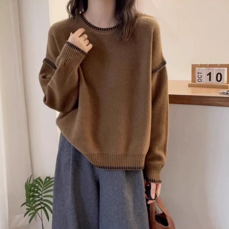 Korean Patchwork Color Block Wool Knit Sweater - Winter Loose Fit Pullover
