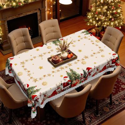 Christmas Table Cloth, Rectangular Tablecloth Santa Reindeer Snowman Tablecloth, Christmas Eve Table Cloth