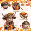 Wooden Figurines 2PCS Autumn Highland Cow Ornament, Thanksgiving Day Theme Decoration, with Fall Home Accessories Exquisite Details Figurine,