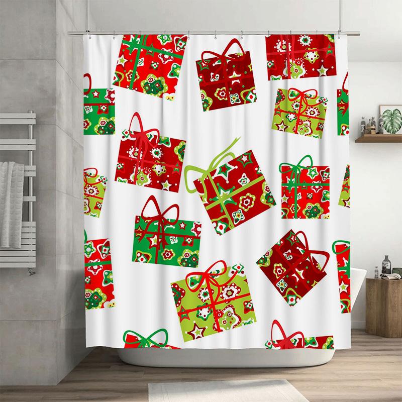 

TU Рождественская Шторка для Душа Праздничный Узор Водонепроницаемая Ткань Декор Ванной Комнаты Набор 90x180cm35x71in