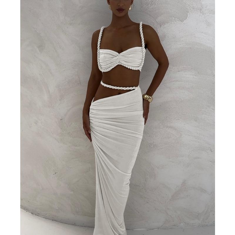 Spring New Sexy Solid Color Backless Small Camisole Hip Skirt Suit