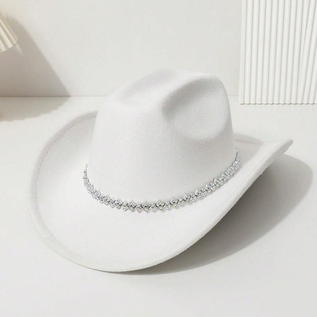European and American zircon heart-shaped western cowboy hat full of super glittering opal jazz hat men's and women's party casual felt hat