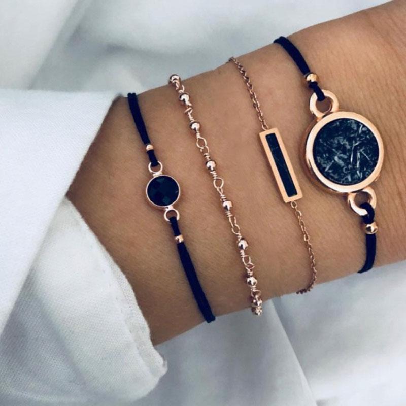 SUMENG Bohemian Black Beads Chain Bracelets Bangles For Women Fashion Heart Compass Rope   Sets Jewelry 2025 Gifts