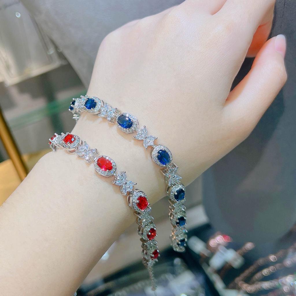 Luxury Royal Sapphire Bracelet Celebrity Banquet Daily Dating Gathering Sisters Afternoon Tea Red Diamond Treasure Bracelet