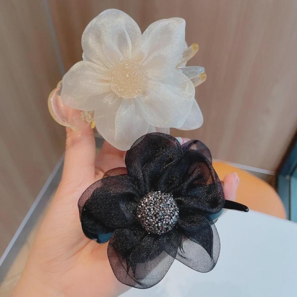 Korean Style Sunflower Mesh Ball Hair Clip - Large Acrylic Summer Hairpin with Floral Design