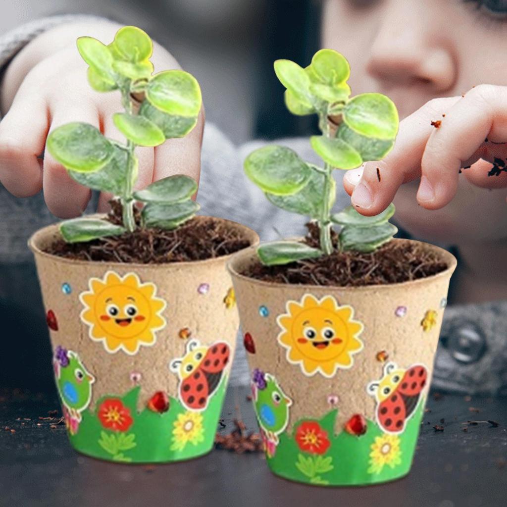 30pcs Biodegradable Seedling Flower Pots With Domes Handmade Garden Paper Craft Kit With 20 Sheets Stickers For Kids DIY Garden