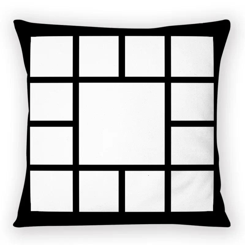 Fashionable Black and White Plaid Pillowcase Cat Paw Letter Print Pillowcase Sofa Cushion Cover Home Bedroom Room Decoration