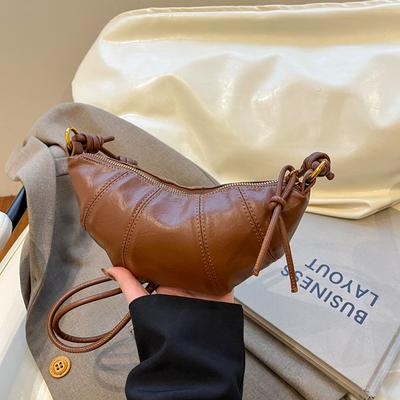 Faux Leather Moon Shape Shoulder Bag for Women Fashionable Crossbody Bag with Knotted Handle Design