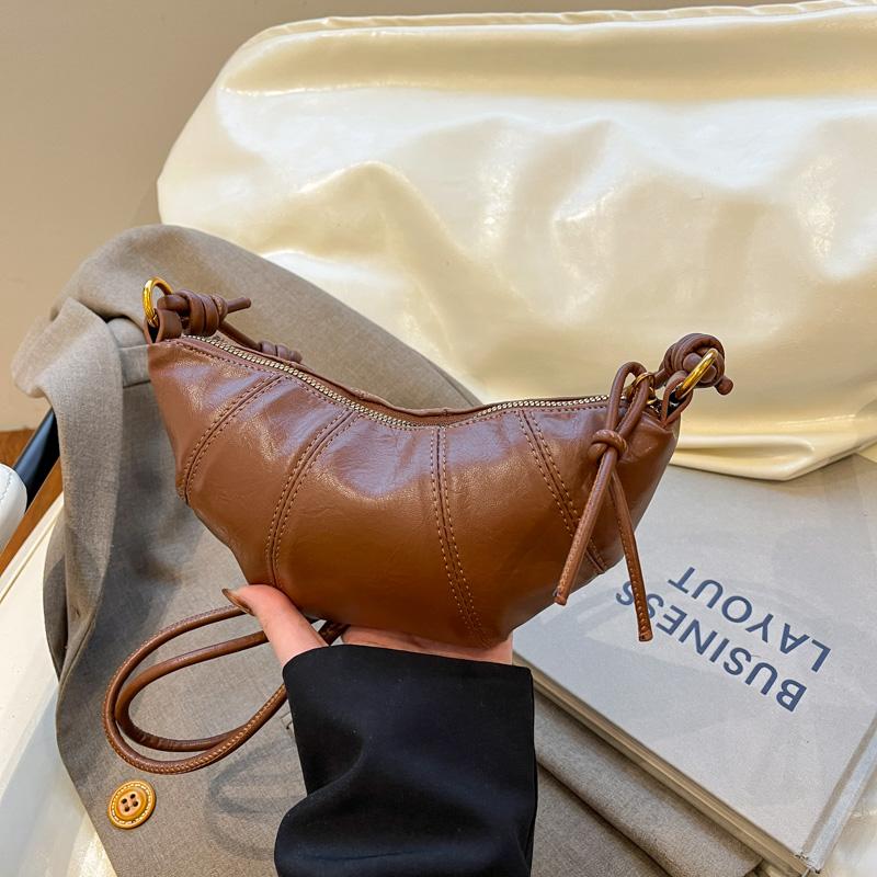 Faux Leather Moon Shape Shoulder Bag for Women Fashionable Crossbody Bag with Knotted Handle Design
