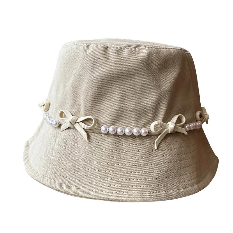 Pearl Bow Wide Brim Fisherman Hat For Summer Sun Protection Stylish Women Accessory