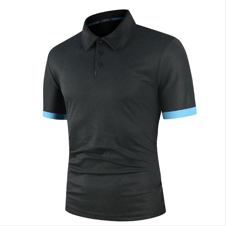 Male Casual Polo Shirts Fashion Contrast Color Design Turn-down Collar Comfortable Tops Slim Fit Short Sleeve Tees