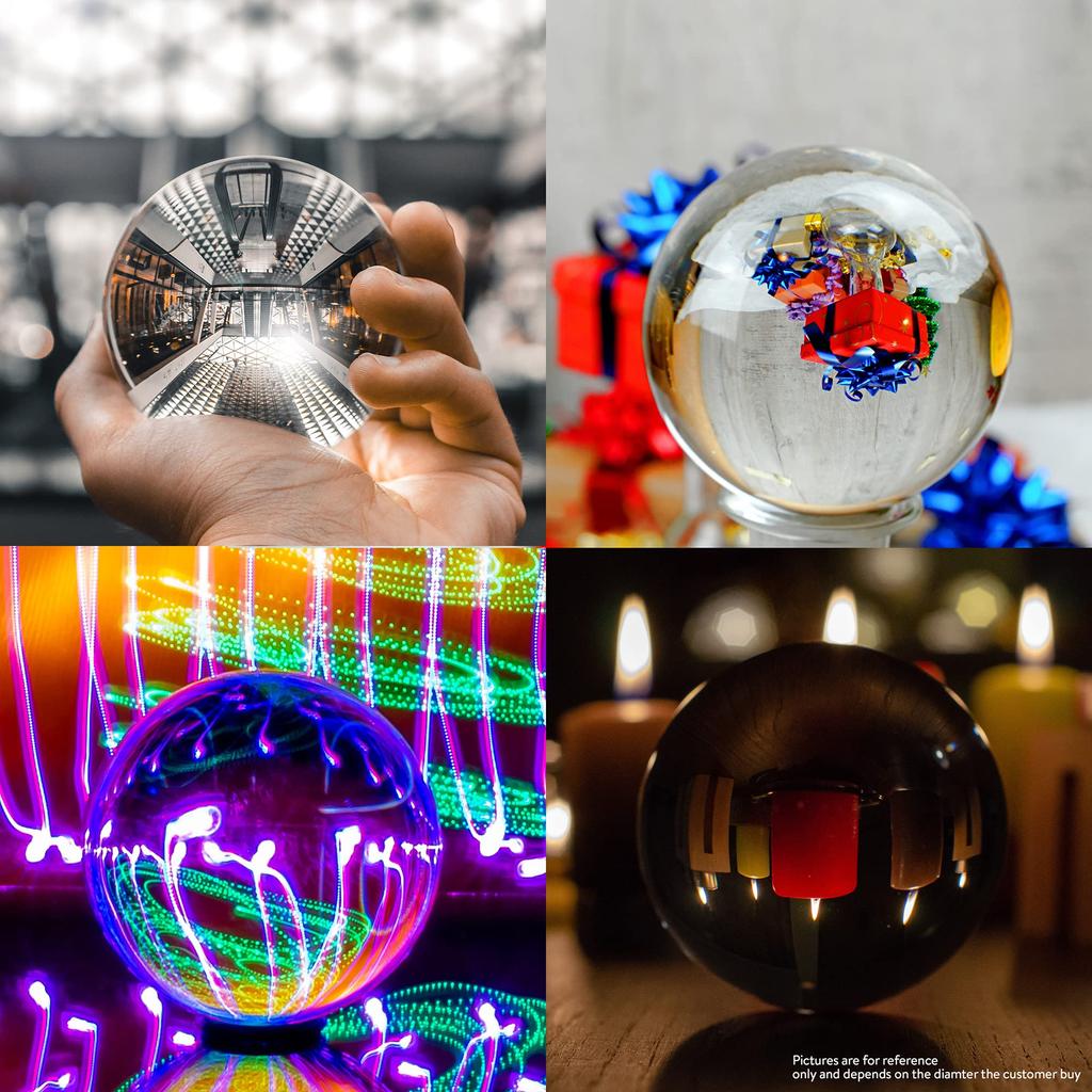 Navaris Glass Sphere for Photography - Glass Photo Ball with Stand - K9 Clear Crystal Ball for Ornamental Decoration - 80mm Diameter