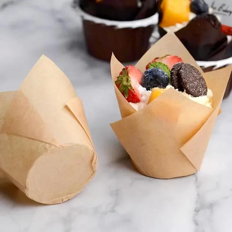 50ks Papírové košíčky na košíčky na tulipánové muffiny Olejotěsné košíčky vložka na pečení košíčků na muffiny košíčky na dorty nástroje na zdobení muffinů obaly na muffiny