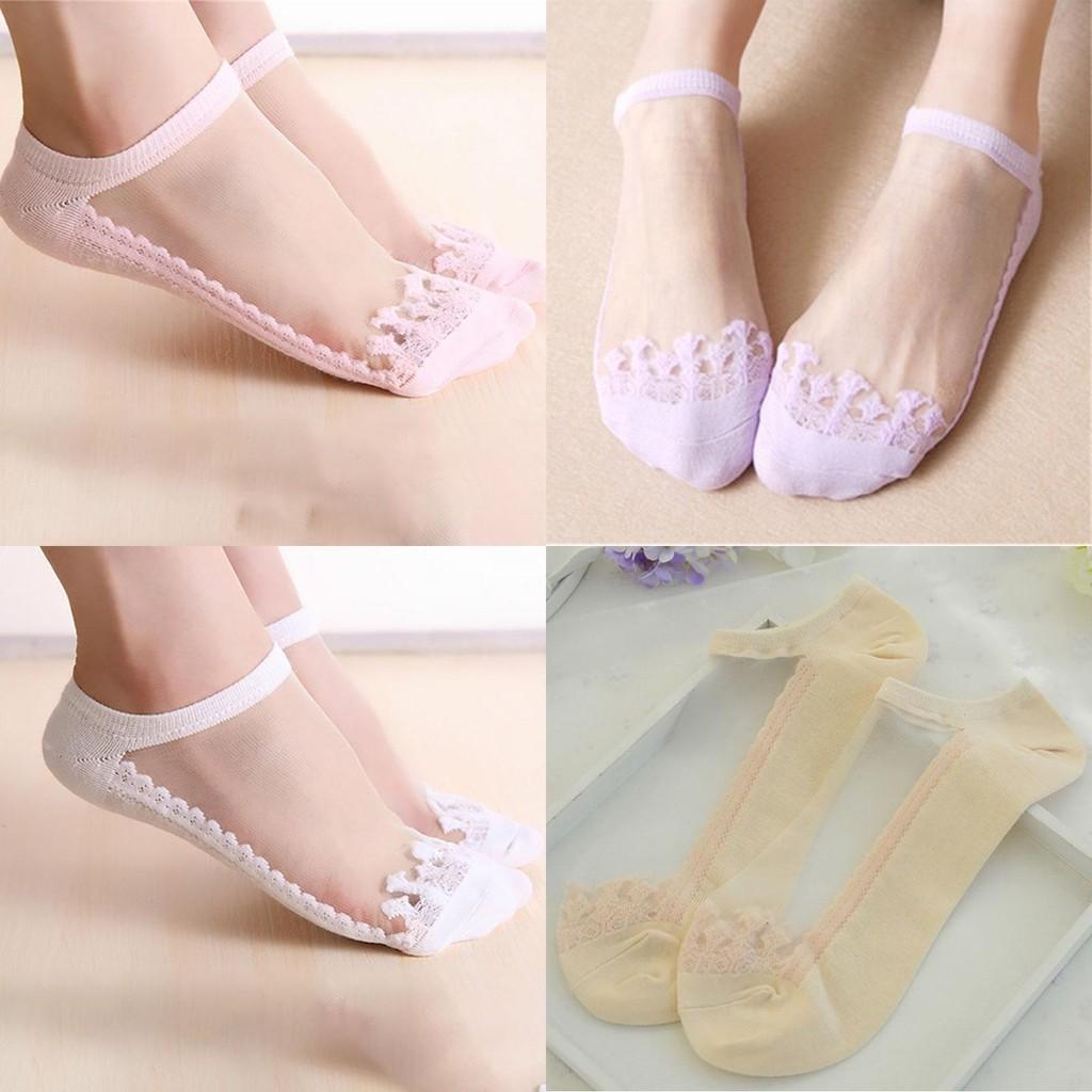 Classic Appeal Women Colors Sexy Ultra-thin Elastic Silky Short Silk Lace Invisible Socks In 7 Colors