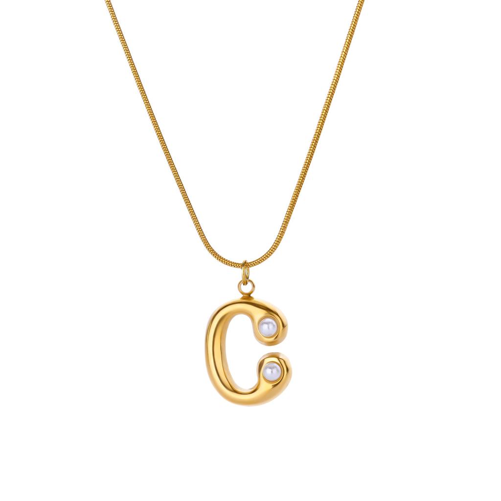 Initials Letter Pearl Necklaces For Women Gold Color Stainless Steel Letter Necklace Chain Collar Necklace Wedding Jewelry Gift