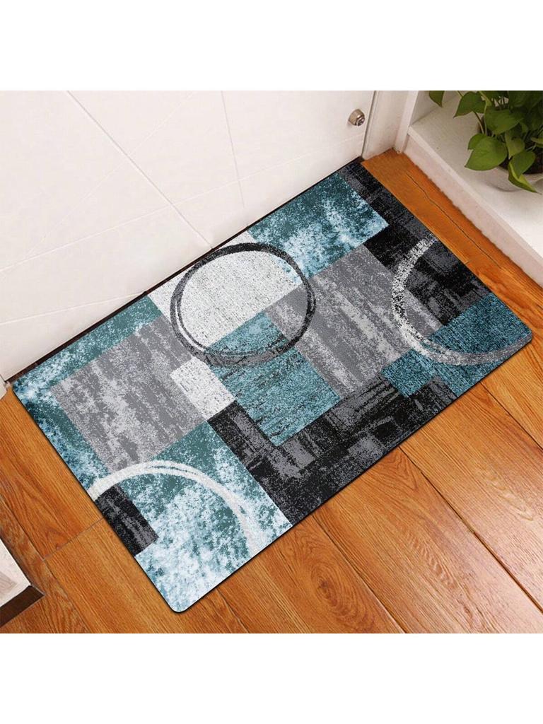 1pc Blue Ombre Graffiti Geometric Blocks Design Living Room Carpet Modern & Minimalist Floor Mat Mat For Bedroom Decor