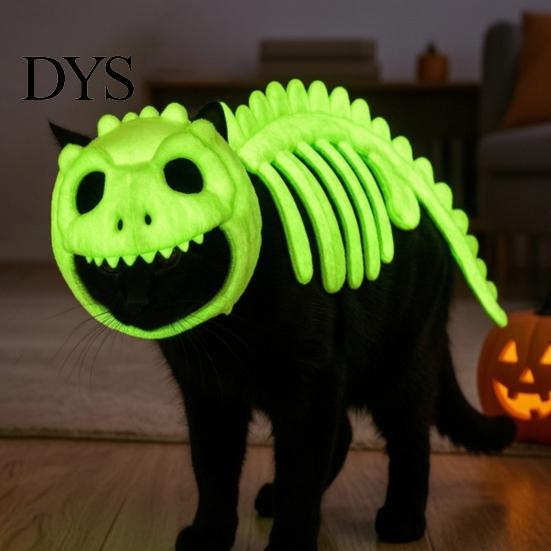 Funny Pet Party Outfit Dinosaur Skeleton Cat Costume, Glow-in-the-dark Outfit, Gift for Lovers Cute Plush Apparel Halloween, Cosplay Lightweight