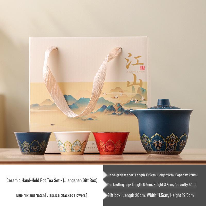 National Trend Ceramic Travel Tea Set - Portable Business Souvenir, Cultural Creative Gift with Custom Logo Option