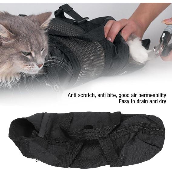 Cat Grooming Bag, Oxford Cloth Pet Bathing Restraint Bag with Front & Rear Zippers, Handles & Hanging Hook, 46x24cm Cat Restraint Bag for Bathing,