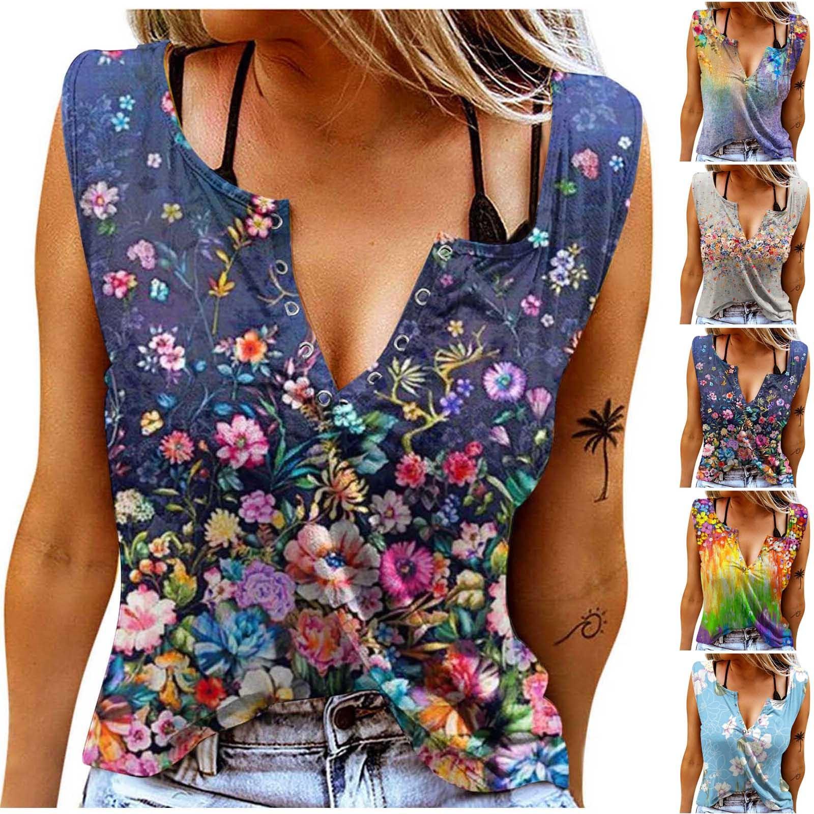 

Женская летняя модная футболка без рукавов с цветочным принтом, майка
