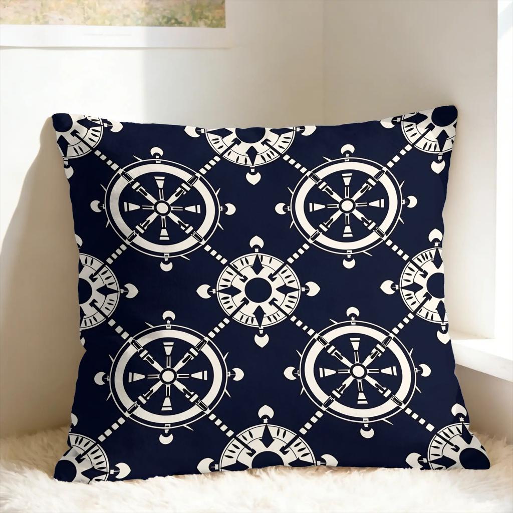 Nordic Dark Blue Nautical Collection Pillow Cover Vintage Pillow Case For Sofa Couch Bed Living Room Cushion Cover Gift Idea