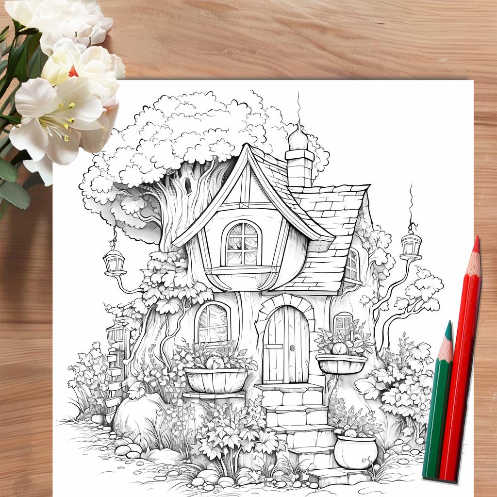 Fairy Castle Coloring Book 20 Page Gift for Birthday Party Relieve Stress Kill Time Graffiti Painting Drawing Art
