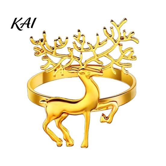 Nordic Style Table Decor Christmas Deer Napkin Ring, Alloy Elk Holder, Holiday Party Supplies Ring for Winter Festive Dining Decoration Golden