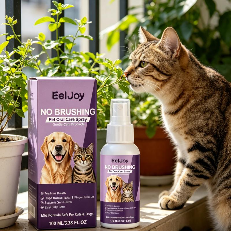 EelJoy No Brushing Pet Oral Care Spray Removes Oral Odor Supports Gum Health Convenient Gentle Pet Breath Freshener Spray 100ml
