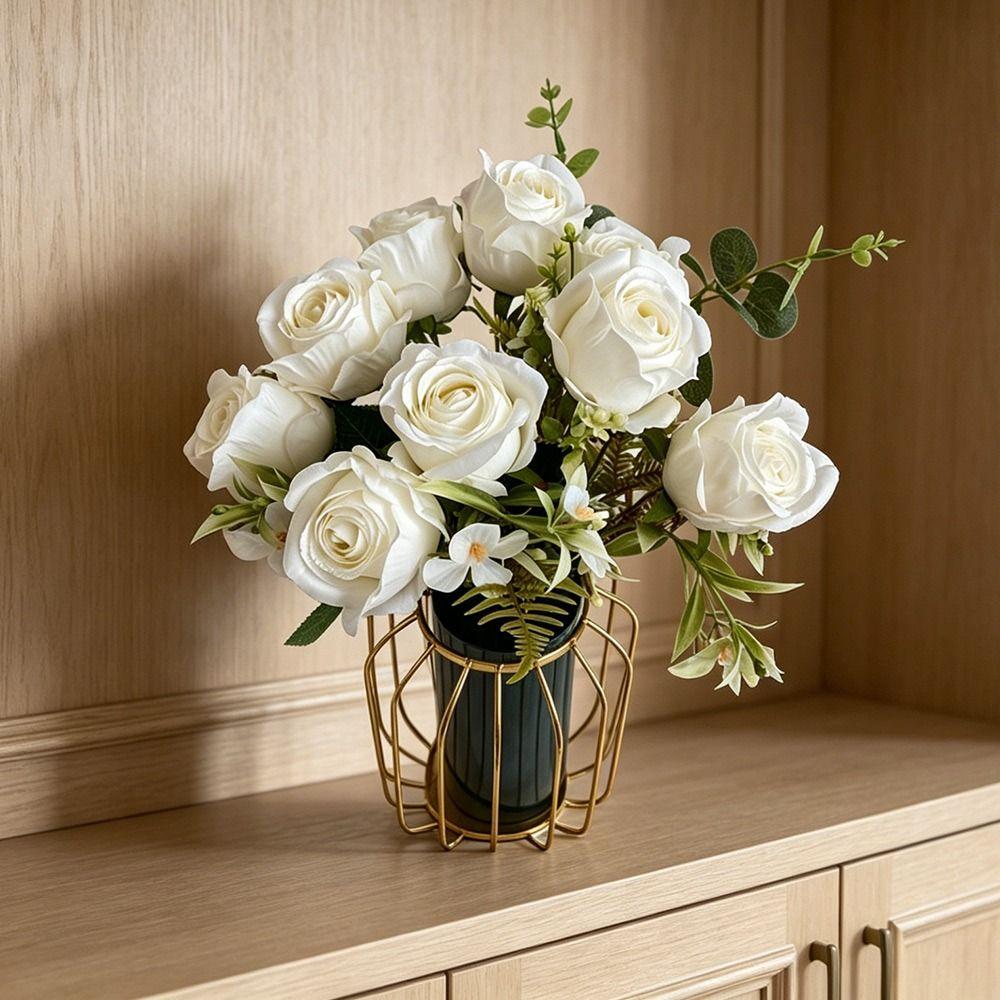 9 Heads Simulation Flower Bouquet Multicolor Faux Flower Creative Bridal Bouquet Desktop Ornament