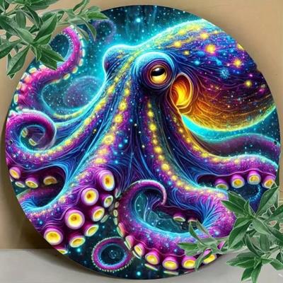 Vibrant Octopus Round Metal Tin Sign for Indoor Outdoor Home Garden Wall Decor