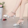 Summer 5cm Round Heel Wedding Dress Bridal Shoes Shaped Heel Pearl Sandals Water Diamond White Sandals Gold Silver Pumps 35-43