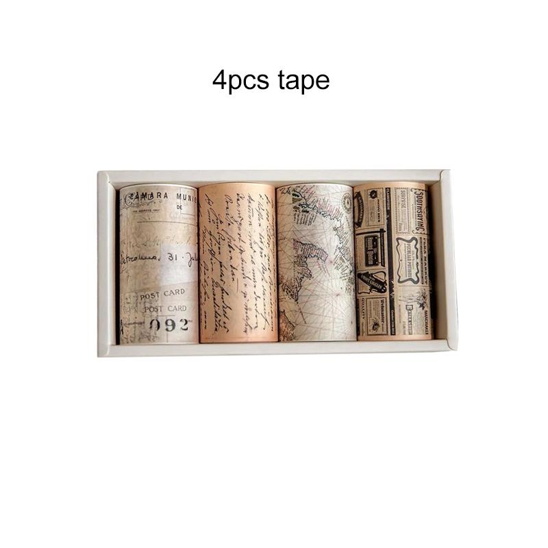 

4pcs Retro Washi Tapes Scrapbooking Map Letter Decorative Adhesive Tape Stationery Basic Masking Tape Journal Supplies TMZ