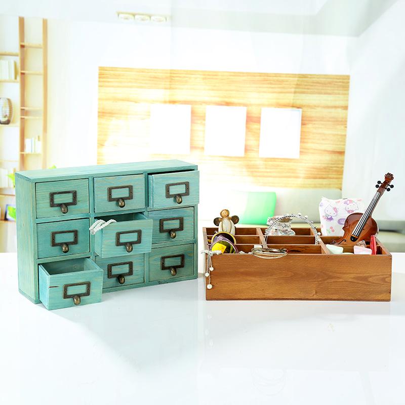 Zakka Retro Solid Wood Nine-Drawer Storage Box