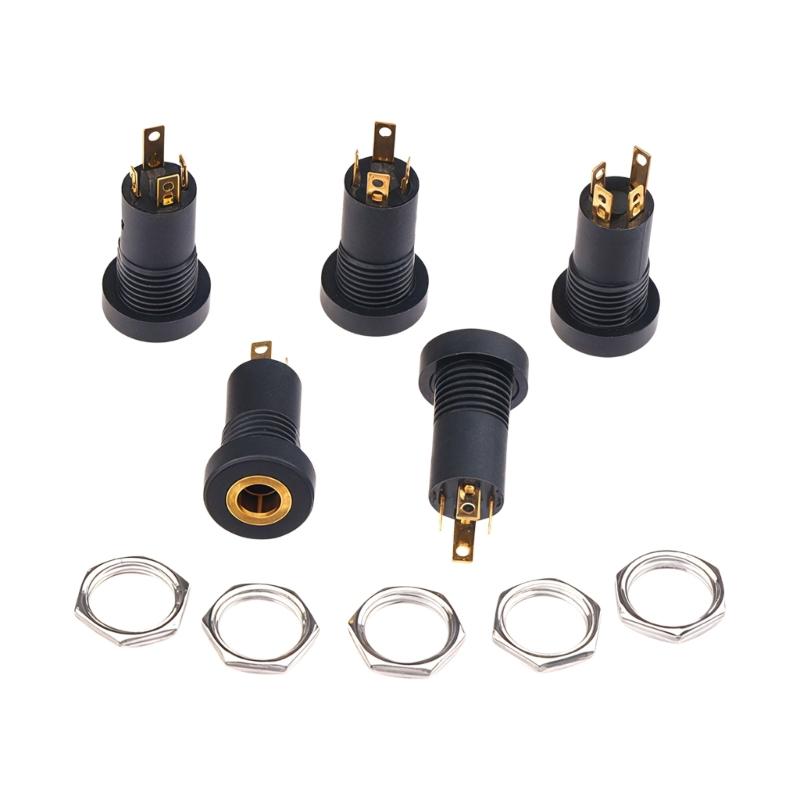 392A 3.5Mm Female Music Video Jacks Socket with Threaded Nut Design Flame Retardant Shell For Secure Installation 5Pcs