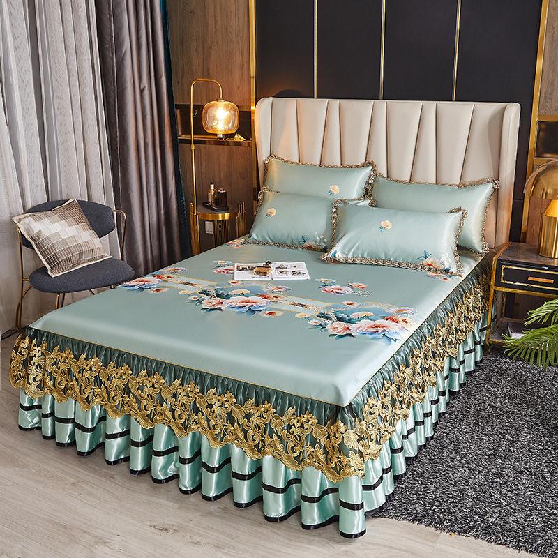Luxuriöse waschbare, eisweiche Bettwäsche, Spitzen-Bettrock, Stickerei, malerische Tagesdecken, Queen-Size-Bett, zusammenklappbare Kühlmatte