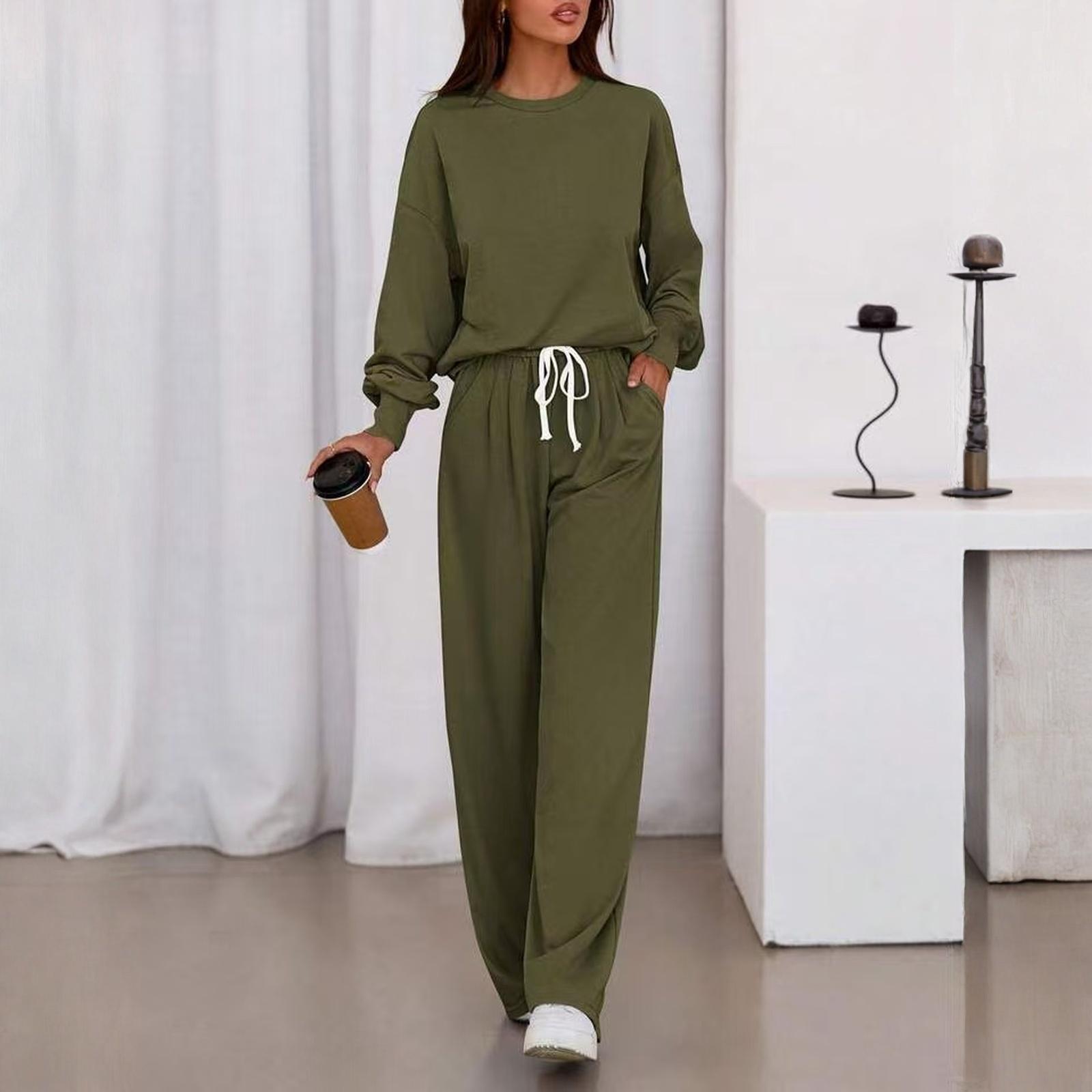 Fashion Women s Casual Suit Long Sleeved Casual Wide Leg Pants Set L
