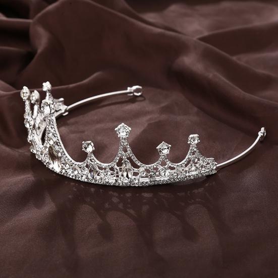 Women Princess Crown Shiny Rhinestones Inlaid Wedding Tiara Headband Hair Accessory Faux Crystal Crown with Pin Fixes