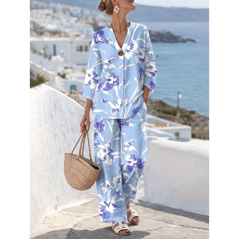 New European and American Style Sleeveless Digital Print Wide-Leg Pants Set Women's Summer Casual Fashion Two-Piece Trendy Style