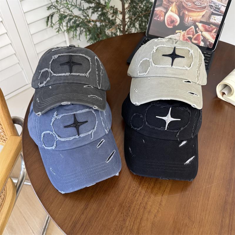 Retro Hole Three-dimensional Embroidery Cross Cap Unisex Four-season Sunscreen Baseball Cap Youth Shopping Trendy Hat