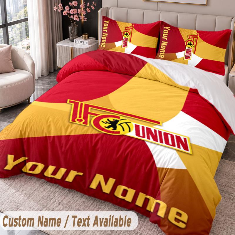 Union Berlin FC Bedwäsche-Set mit Aufdruck Benutzerdefinierter Name Text 1 Bettbezug 2 Kissenbezüge Für Schlafzimmer