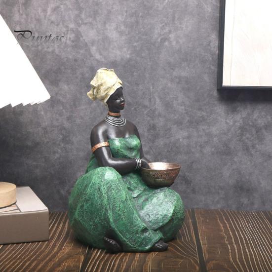 Minimalist Shelf Decor African Lady Figurine, Resin Ethnic Sitting/Standing Woman Statue, Hand-Painted Bohemian Home for Modern Decorative Ornament