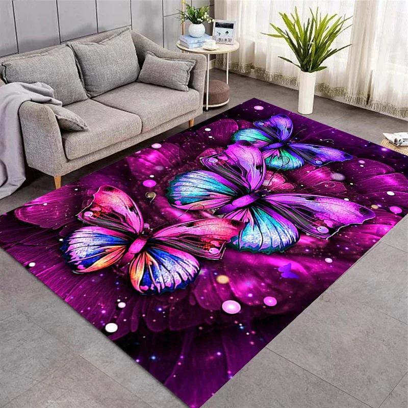 Dreamy Purple Butterfly Pattern Carpets for Living Room Bedroom Area Rugs Child Room Play Rug Cartoon 3D Printing Kids Game Mats