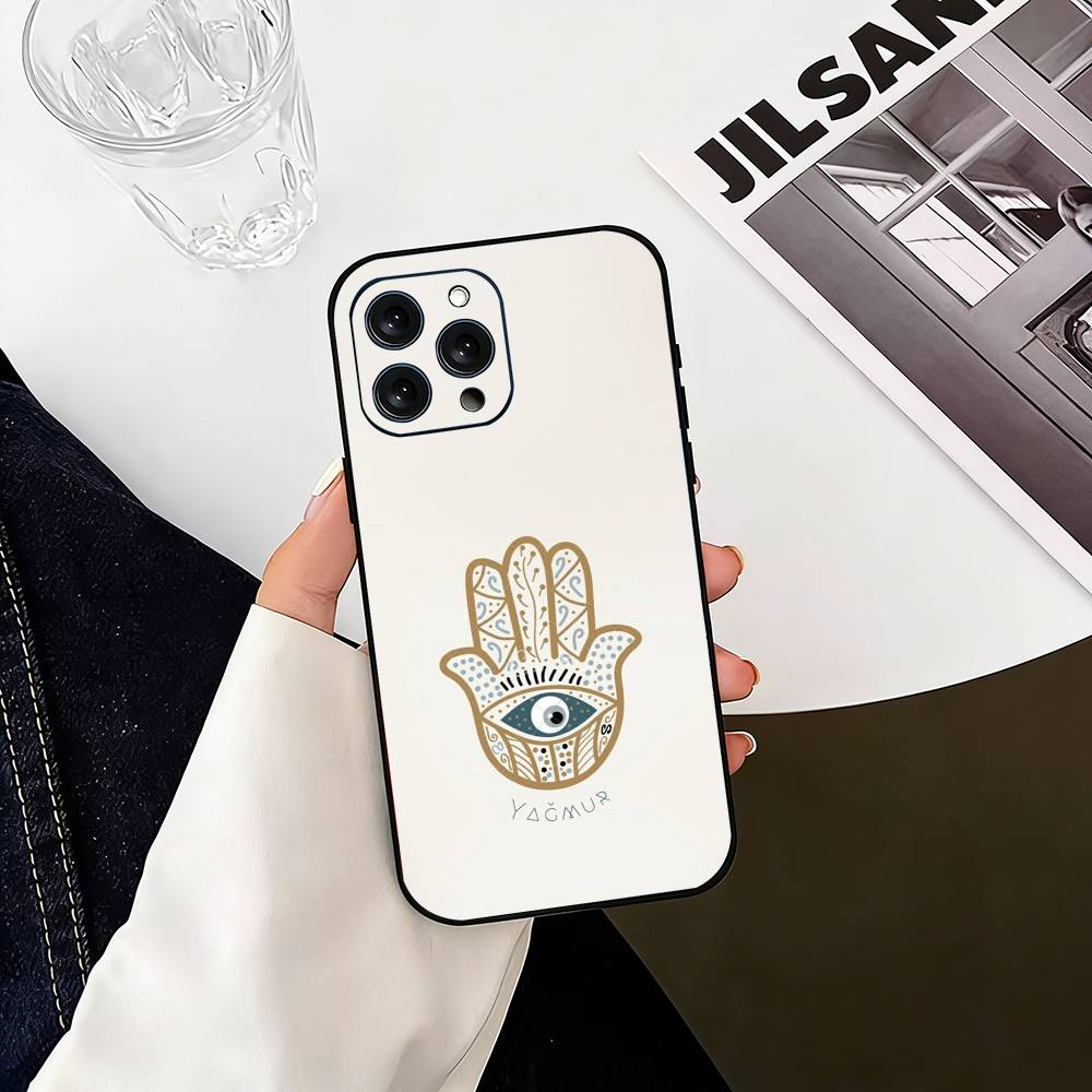 H-Hamsa H-Hand-D  Phone Case For iPhone 17, 16,15,14,13,12,11 Plus,Pro Max, Others Soft Black Cover