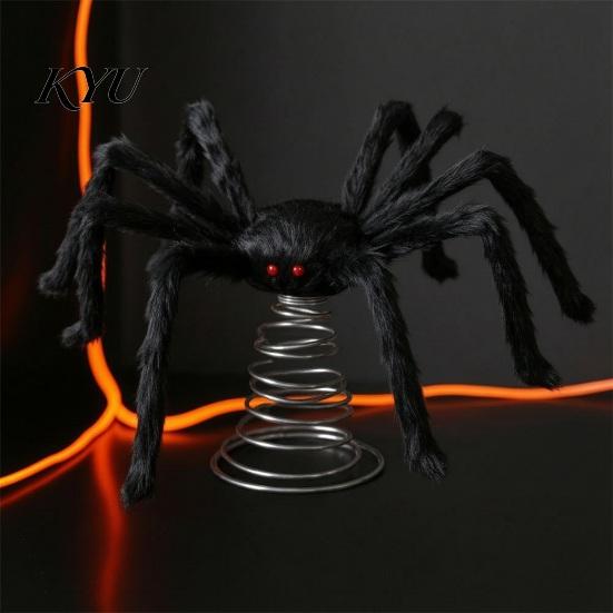 Festive Spider Decorations Halloween Tree Topper, Spooky Large Black Furry Topper Ornament with Spiral Base for Home Party Haunted House Supplies